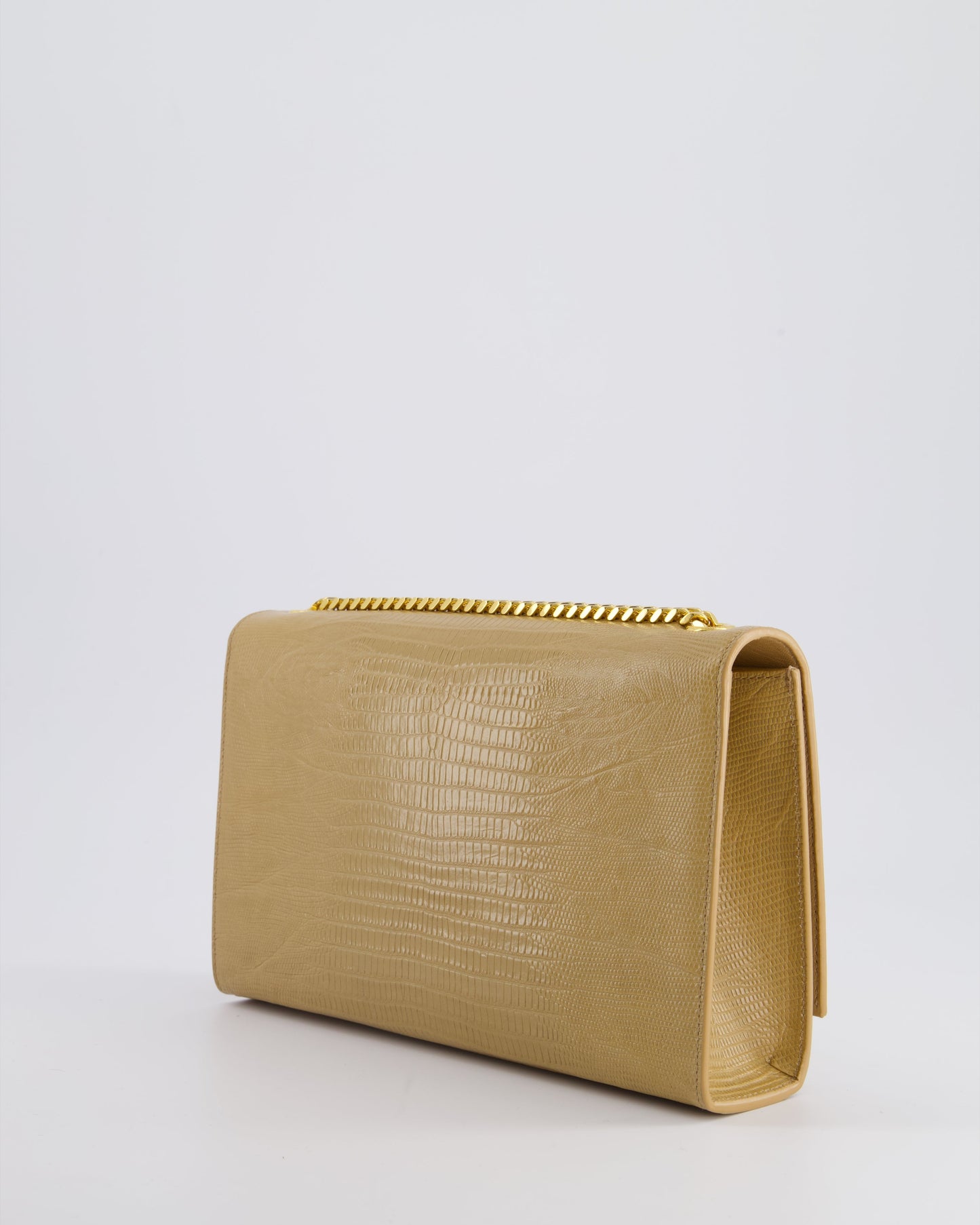 Saint Laurent Beige Lizard Embossed Kate Tassel Bag with Gold Hardware