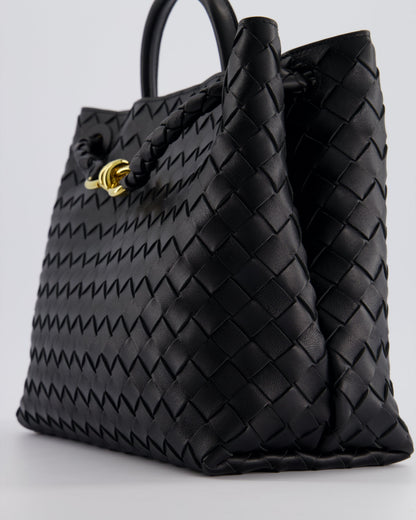 Bottega Veneta Black Andiamo Medium Intrecciato Leather Top Handle Bag with Sliding Cross-Body and Gold Knot Hardware RRP £4,030