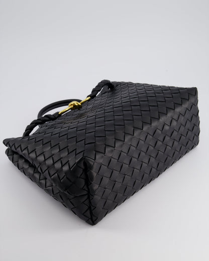 Bottega Veneta Black Andiamo Medium Intrecciato Leather Top Handle Bag with Sliding Cross-Body and Gold Knot Hardware RRP £4,030