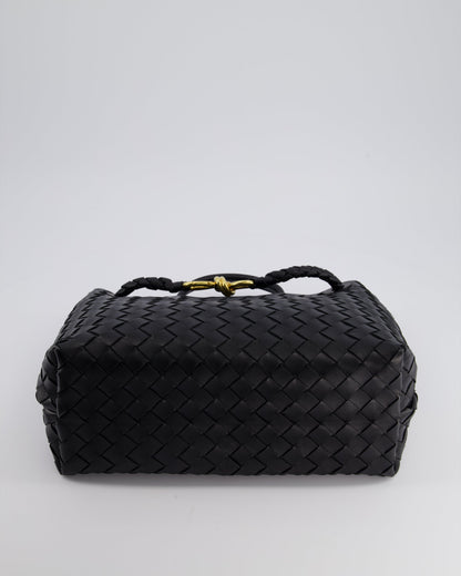 Bottega Veneta Black Andiamo Medium Intrecciato Leather Top Handle Bag with Sliding Cross-Body and Gold Knot Hardware RRP £4,030