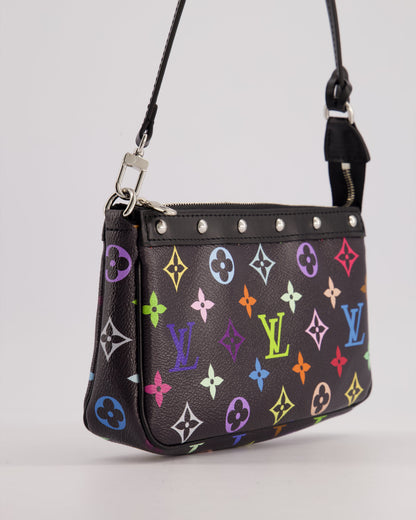 *NEW* Louis Vuitton X Takashi Murakami Black Pochette Accessories Bag in Coated Canvas & Calfskin Leather with Silver Hardware
