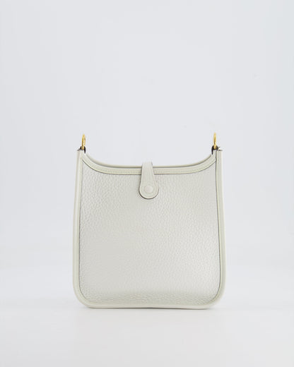 Hermès Mini Evelyne Bag in White Clemence Leather with Gold Hardware and White Canvas Strap