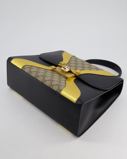 Gucci Black & Gold Osiride Large Flap Bag in Monogram & Leather with Brushed Gold Hardware