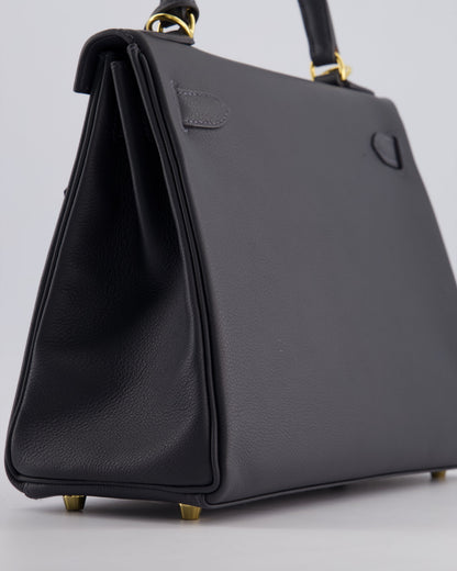 *RARE* Hermès Kelly 28cm Retourne Bag in Ardoise Evercolor Leather with Gold Hardware
