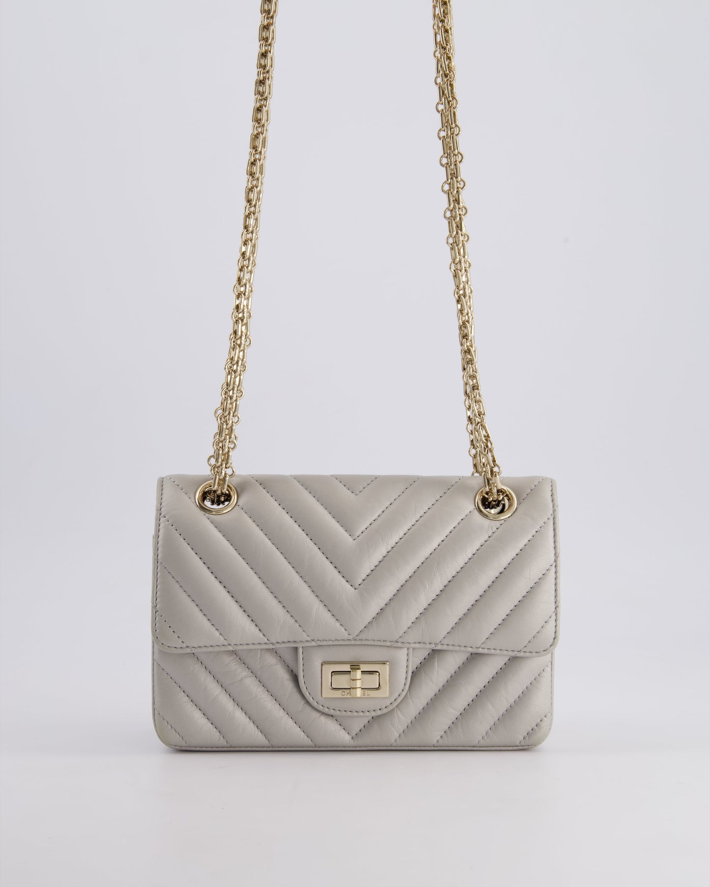 *FIRE PRICE* Chanel Light Grey Mini Reissue Bag in Aged Calfskin Leather and Champagne Gold Hardware