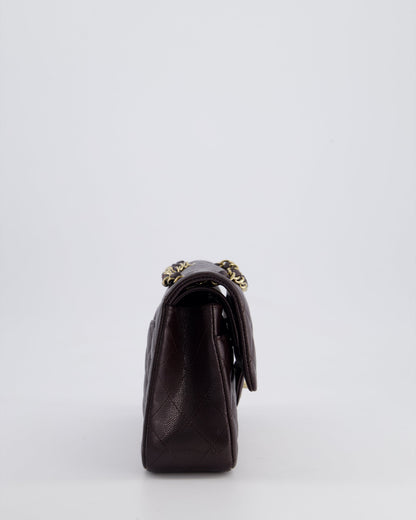 *RARE COLOUR* Chanel Dark Burgundy Small Classic Double Flap Bag in Caviar Leather with Champagne Gold Hardware