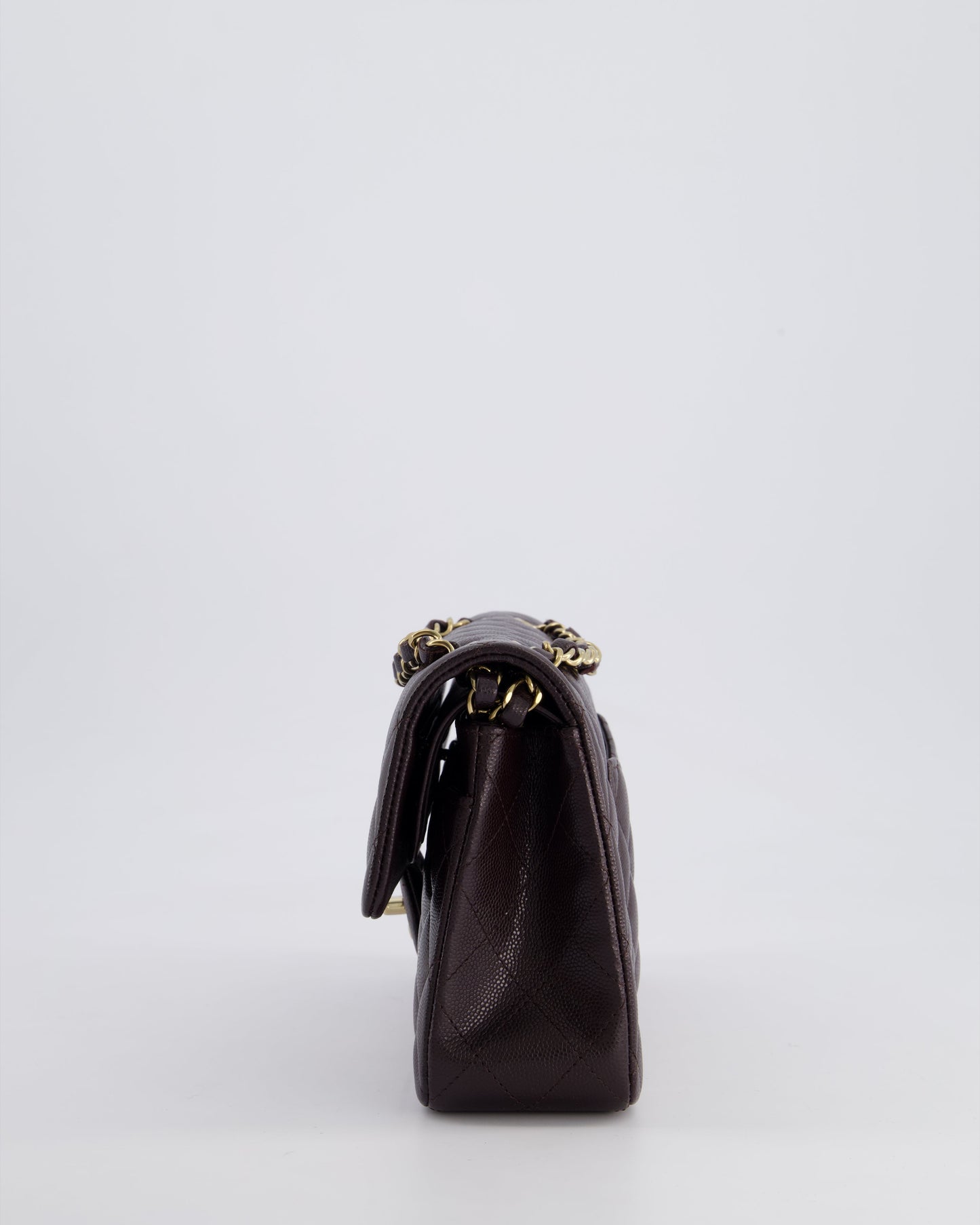 *RARE COLOUR* Chanel Dark Burgundy Small Classic Double Flap Bag in Caviar Leather with Champagne Gold Hardware