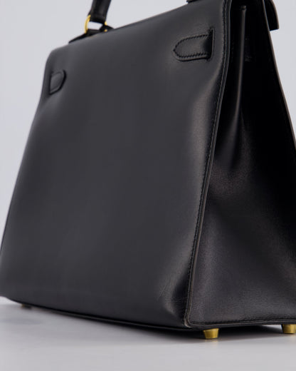Hermès Vintage Kelly 32cm Sellier Bag in Noir Box Calf Leather with Gold Hardware