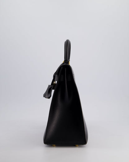 Hermès Vintage Kelly 32cm Sellier Bag in Noir Box Calf Leather with Gold Hardware