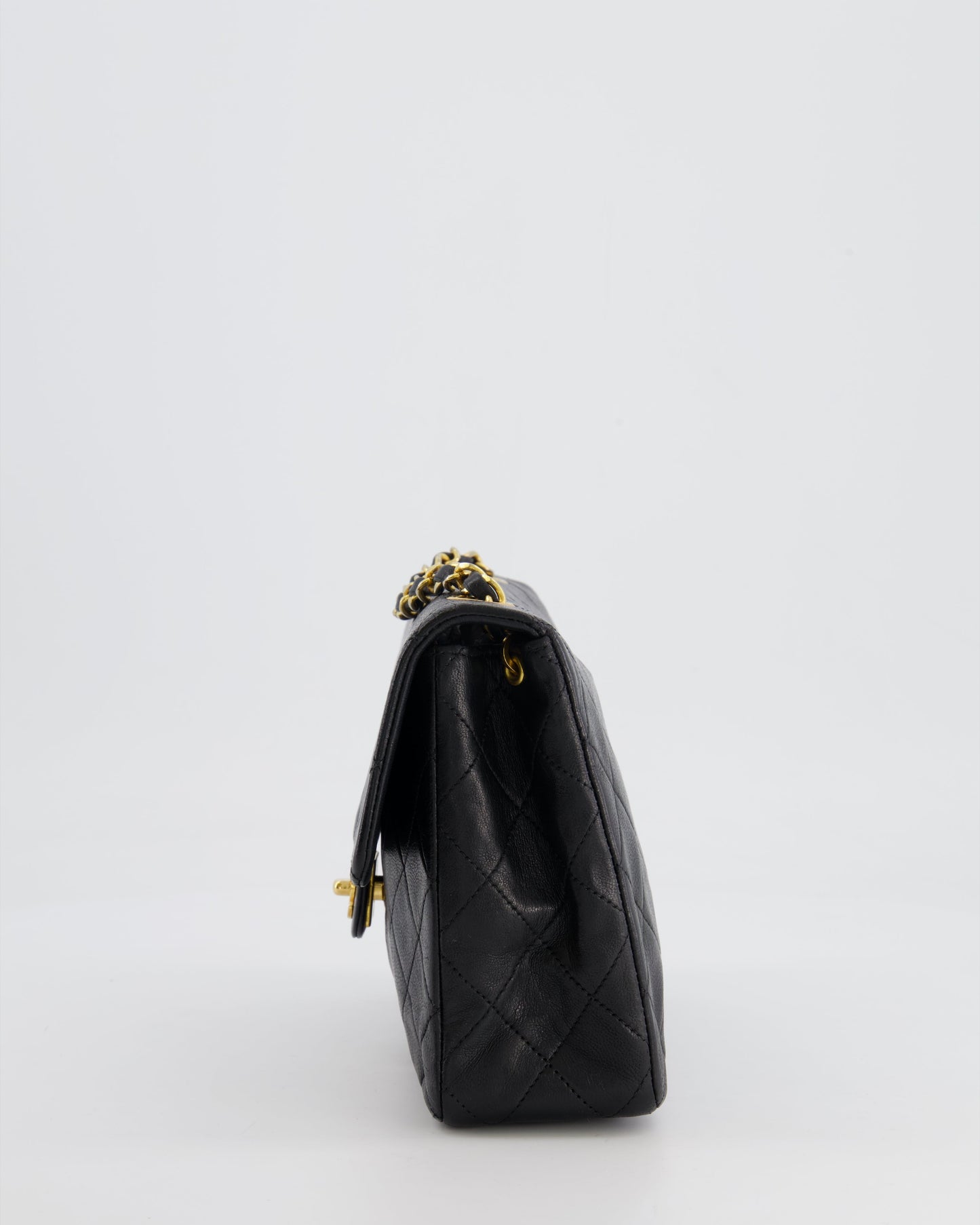 Chanel Vintage Black Small Square Single Flap Bag in Lambskin Leather with 24K Gold Hardware