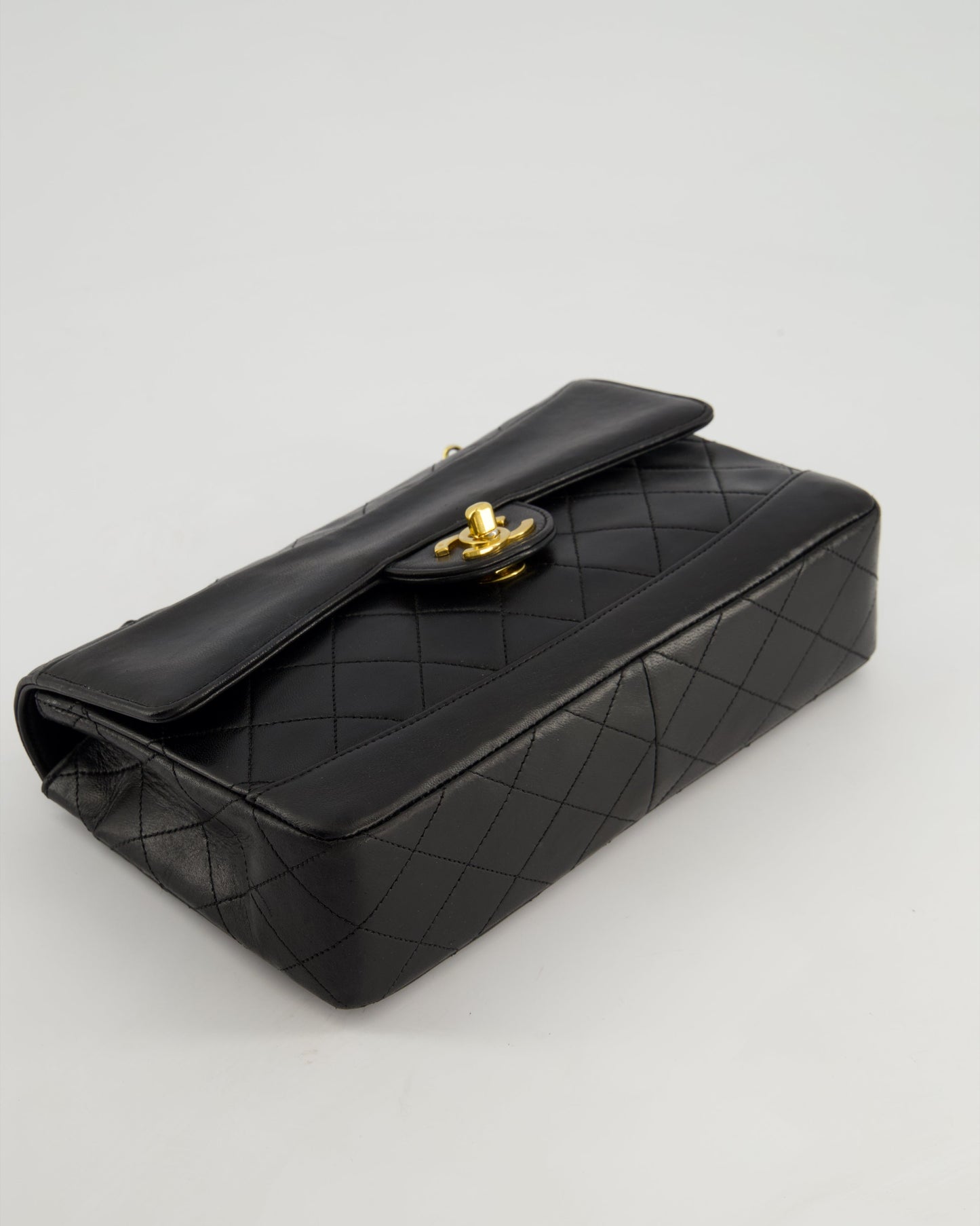 Chanel Vintage Black Classic Small Timeless Classique Flap Bag in Lambskin Leather with 24k Gold Hardware