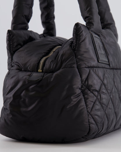 Chanel Black Coco Cocoon Bag in Nylon and Silver Hardware with Leather CC Details