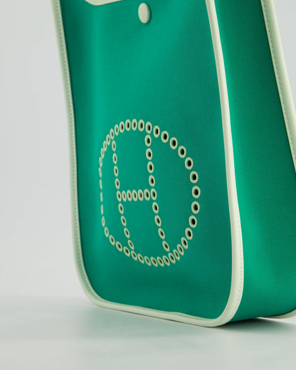 *NEW STYLE* Hermes Neo Evelyne 29cm in Menthe Canvas, Bleu Azteque Interior & Vert Fizz Swift Leather with Palladium Hardware