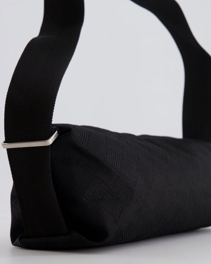 Bottega Veneta Black Canvas Shoulder Bag with Silver Hardware