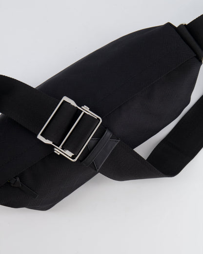 Bottega Veneta Black Canvas Shoulder Bag with Silver Hardware