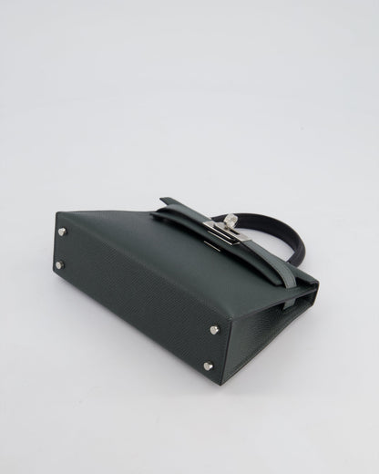 *NEW COLOUR* Hermès Mini Kelly II Tricolour 20cm Bag In Vert Mangrove, Vert Amande and Noir Epsom Leather with Palladium Hardware