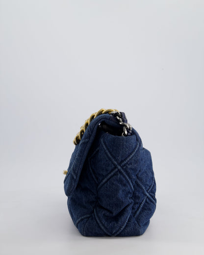 Chanel Blue Large 19 Bag in Quilted Denim with Mixed Hardware