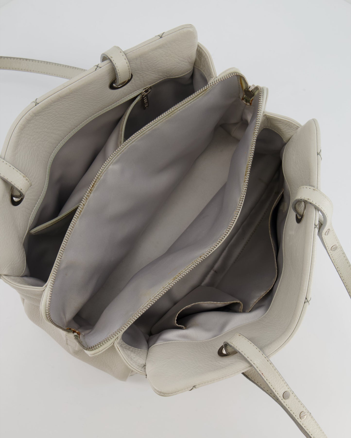 Chanel Light Grey Matelasse Leather Shoulder Tote Bag with Silver Hardware