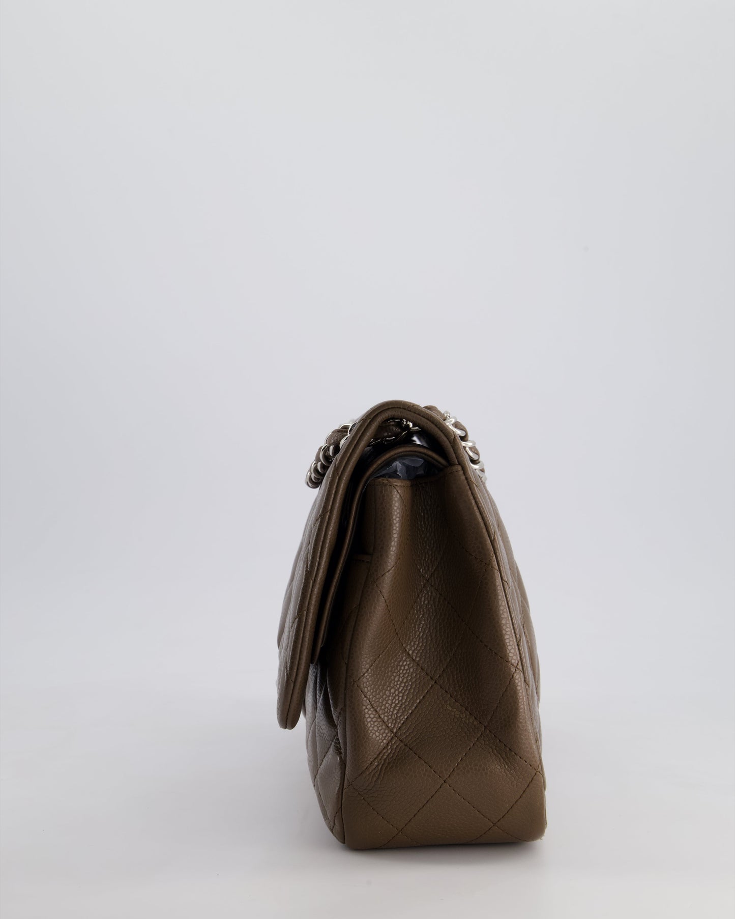 Chanel Khaki Brown Jumbo Classic Double Flap Bag in Caviar Leather with Silver Hardware