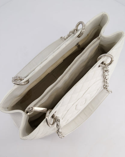 Chanel White GST Tote Bag in Caviar Leather with Silver Hardware