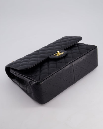 Chanel Black Jumbo Classic Double Flap Bag in Caviar Leather with Gold Hardware