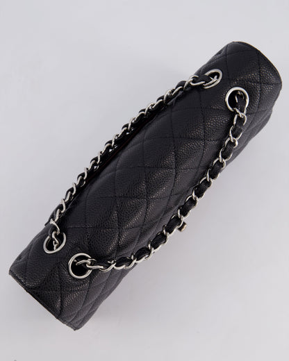 Chanel Medium Black Classic Double Flap Bag in Caviar Leather with Silver Hardware