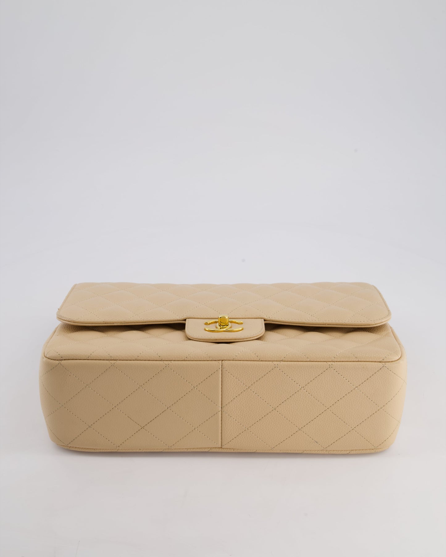 Chanel Beige Jumbo Classic Double Flap Bag in Caviar Leather with Gold Hardware