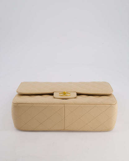Chanel Beige Jumbo Classic Double Flap Bag in Caviar Leather with Gold Hardware