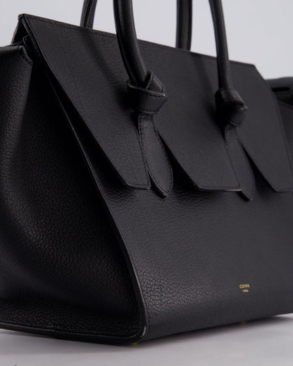 Celine Black Tie Knot Handbag in Grained Leather with Gold Hardware