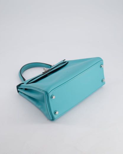 Hermès Kelly 25cm Bag Retourne in Bleu Atoll Swift Leather with Palladium Hardware
