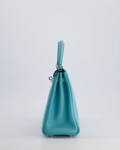 Hermès Kelly 25cm Bag Retourne in Bleu Atoll Swift Leather with Palladium Hardware