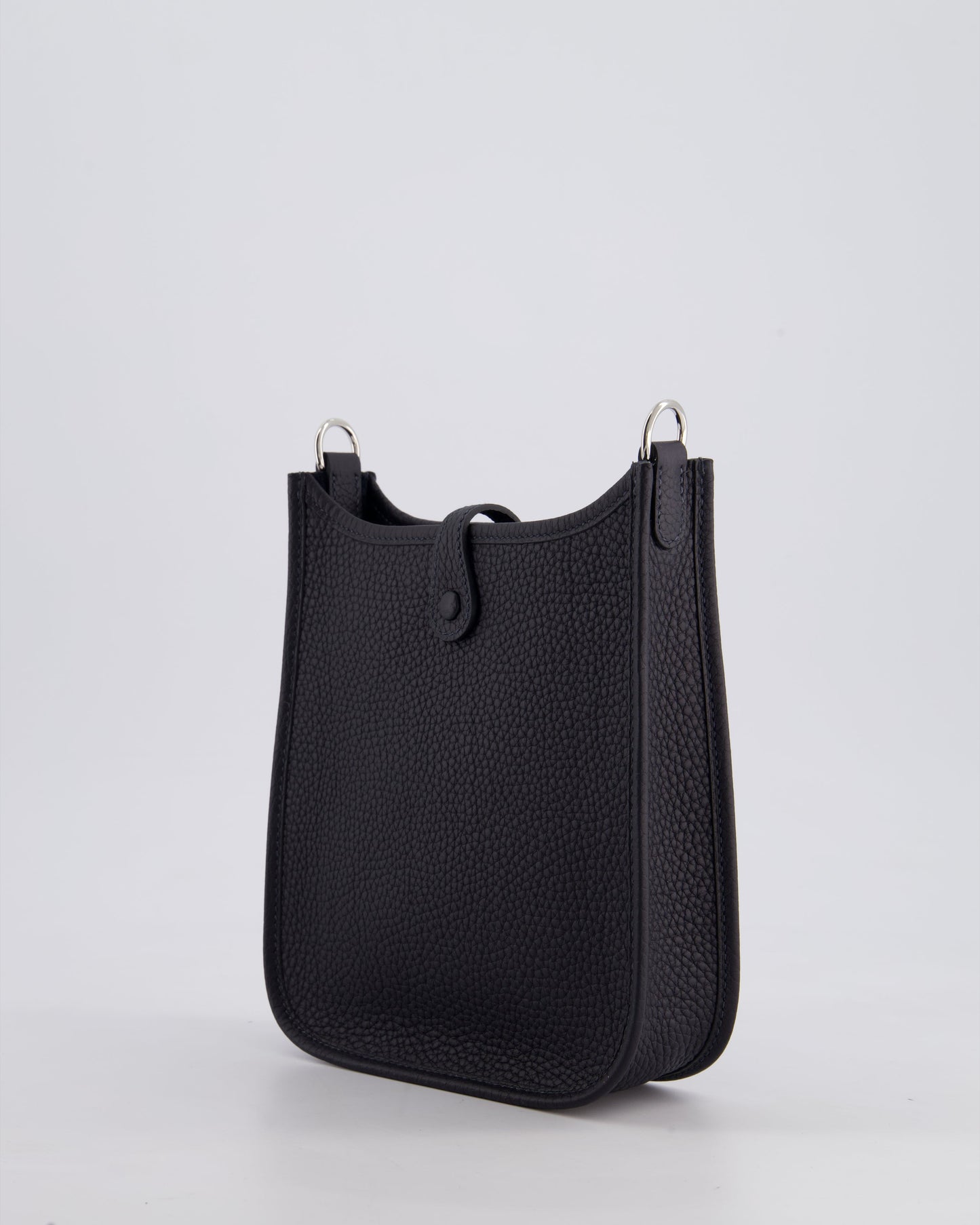 Hermès Mini Evelyne 16 Bag in Caban Clemence Leather with Palladium Hardware & Blue Zanzibar/Caban Wool Strap