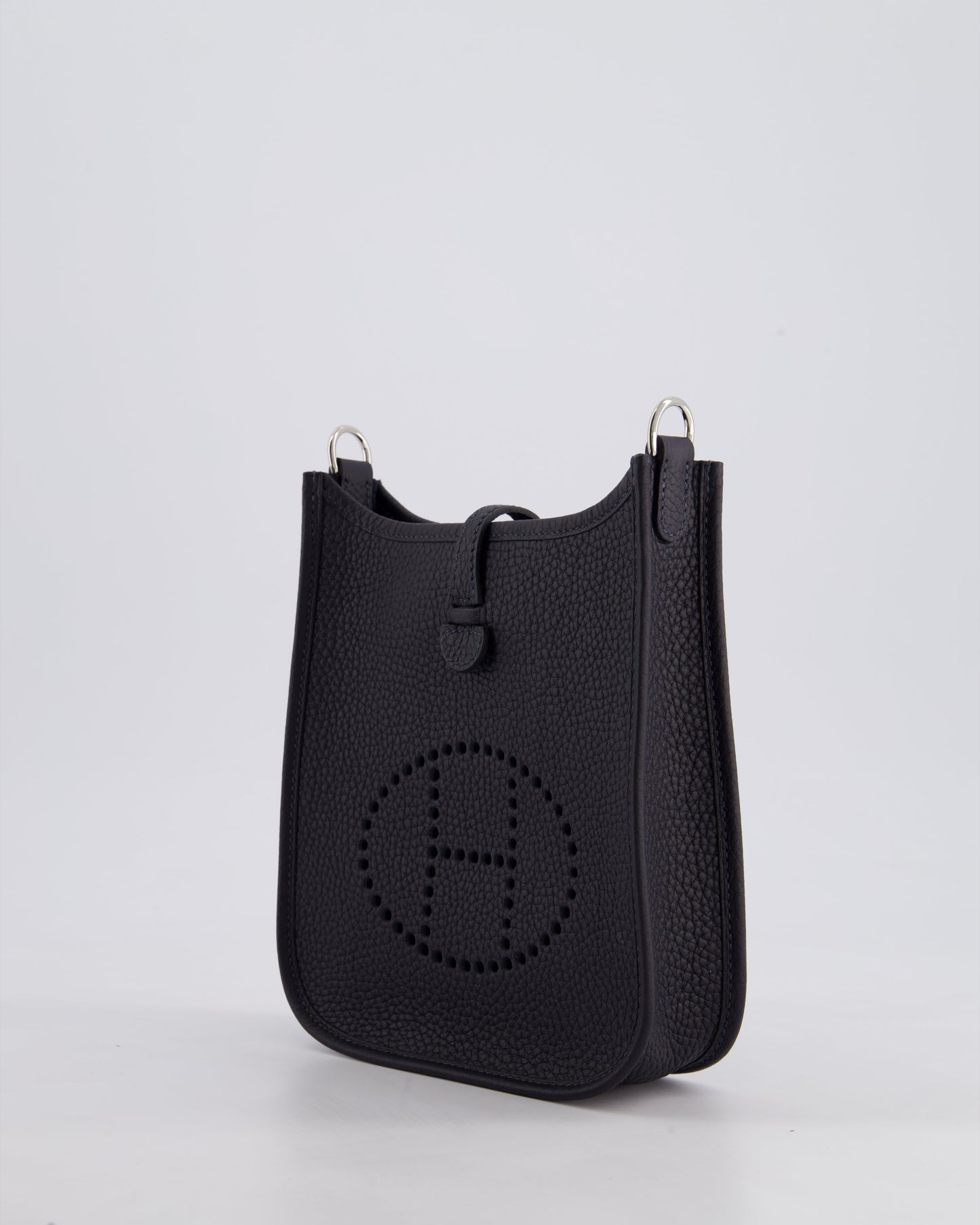 Hermès Mini Evelyne 16 Bag in Caban Clemence Leather with Palladium Hardware & Blue Zanzibar/Caban Wool Strap