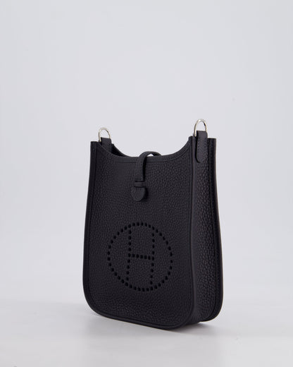 Hermès Mini Evelyne 16 Bag in Caban Clemence Leather with Palladium Hardware & Blue Zanzibar/Caban Wool Strap