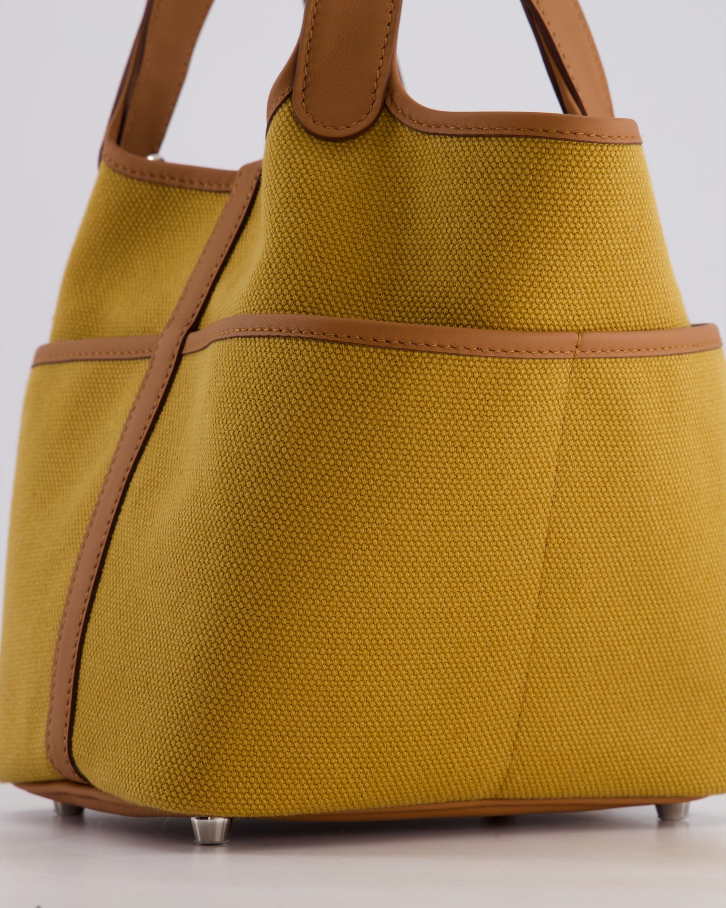 Hermes Picotin 18cm Pocket Cargo in Desert Toile Goeland Canvas and Gold Swift Leather with Palladium Hardware