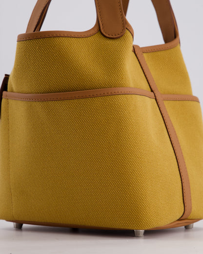 Hermes Picotin 18cm Pocket Cargo in Desert Toile Goeland Canvas and Gold Swift Leather with Palladium Hardware