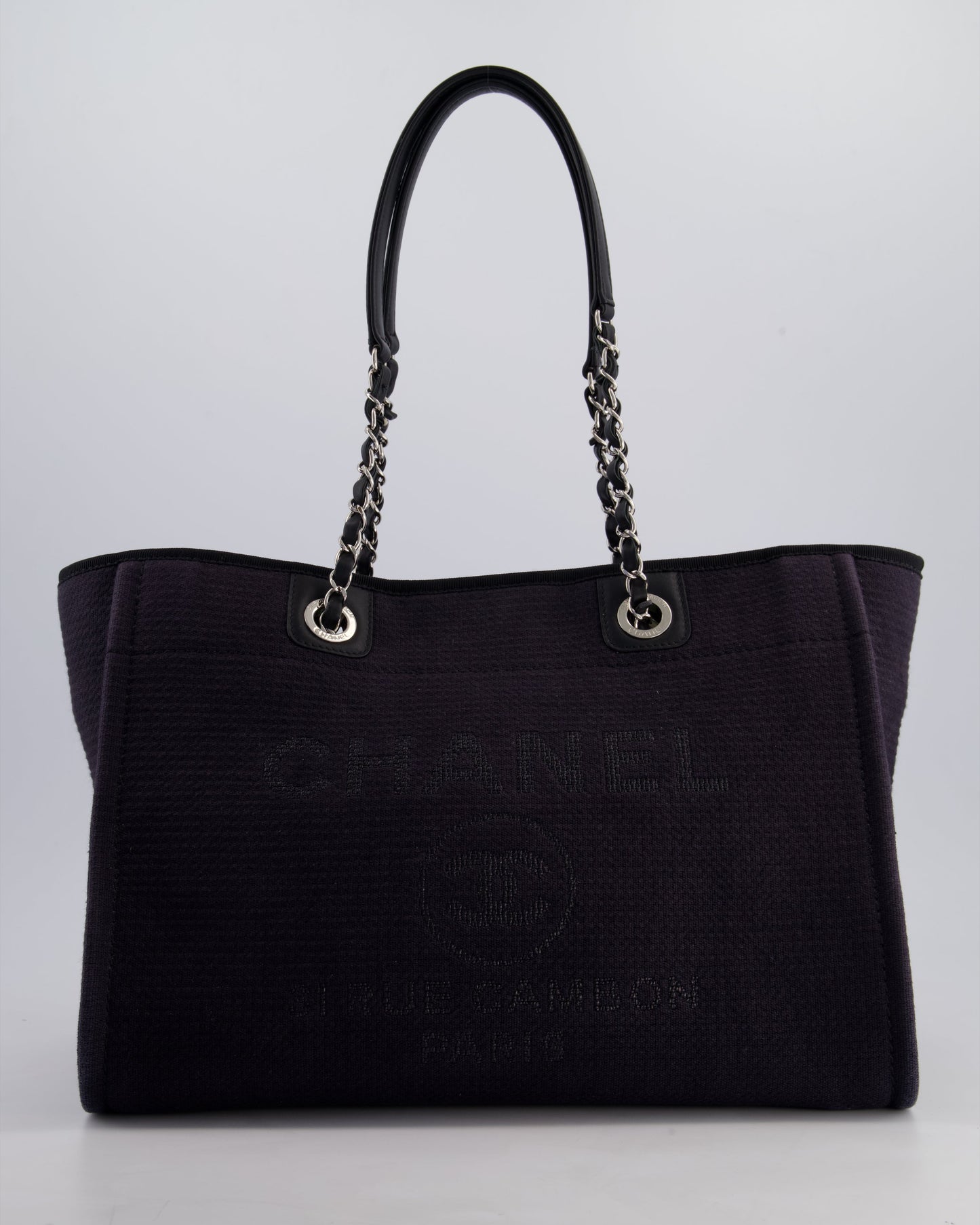 Chanel Black Small Canvas Deauville Tote Bag with Silver Hardware