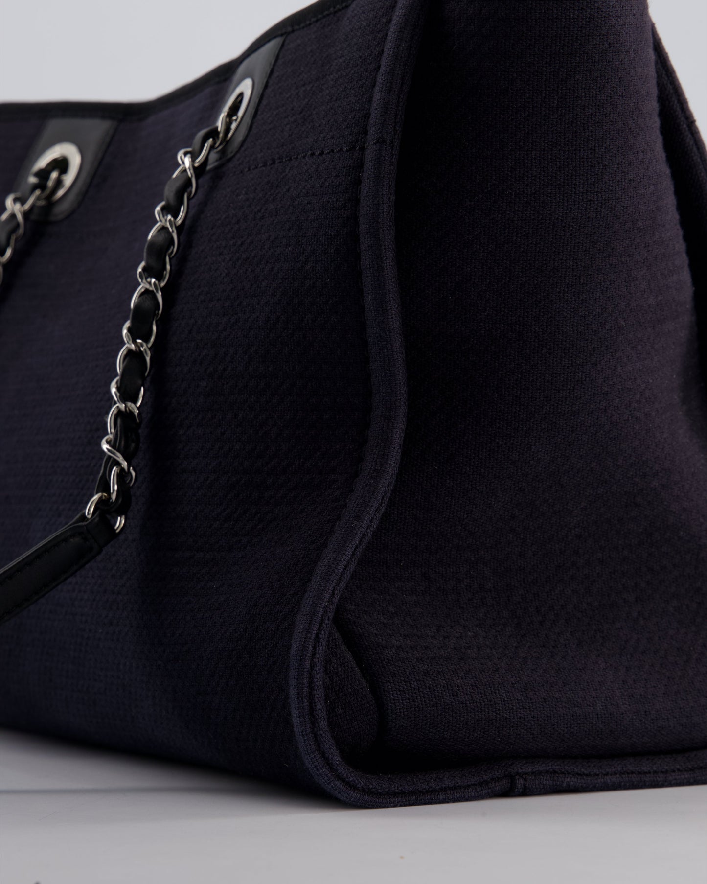 Chanel Black Small Canvas Deauville Tote Bag with Silver Hardware