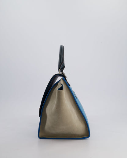 Celine Green, Blue Calfskin & Grey Suede Medium Trapeze Bag with Silver Hardware