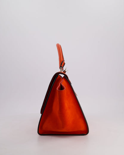 Celine Orange Calfskin & Suede Medium Trapeze Bag with Silver Hardware