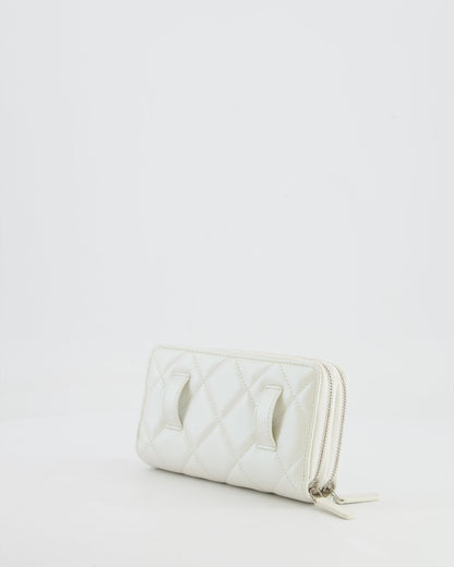 *HOT* Chanel Coco Neige White Pearlescent Lambskin Belt Bag with Silver Hardware