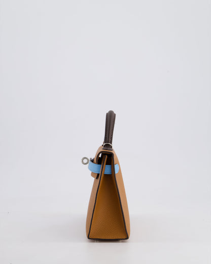 *RARE* Hermès Mini Kelly II Tricolour 20cm Bag In Gold, Ebene and Bleu Celeste Epsom Leather with Palladium Hardware