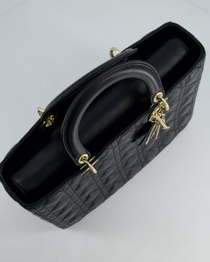 Christian Dior Large Lady Dior Bag in Black Lambskin Leather with Champagne Gold Hardware RRP £5,600