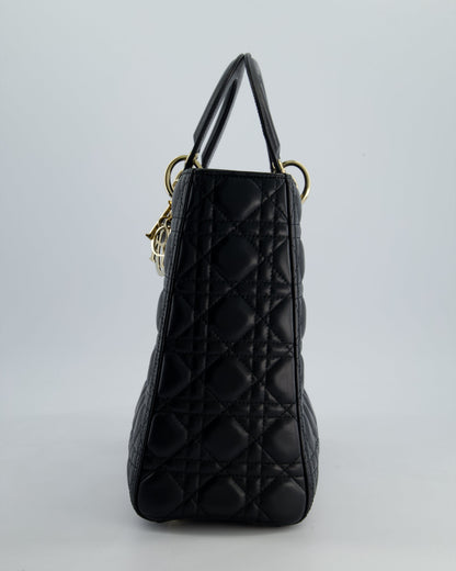 Christian Dior Large Lady Dior Bag in Black Lambskin Leather with Champagne Gold Hardware RRP £5,600