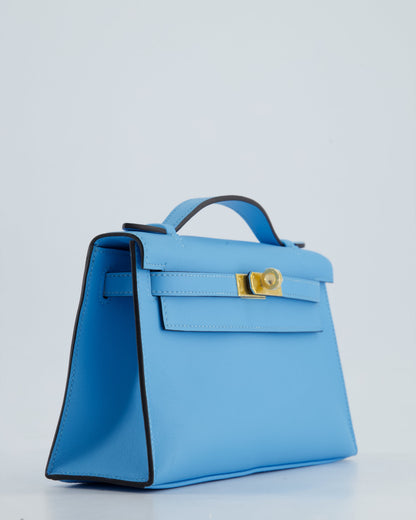 Hermès Kelly Pochette Bag in Bleu Celeste Swift Leather with Gold Hardware
