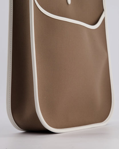 Hermes Evelyne 29cm in Neo Etoupe Canvas and White with Palladium Hardware