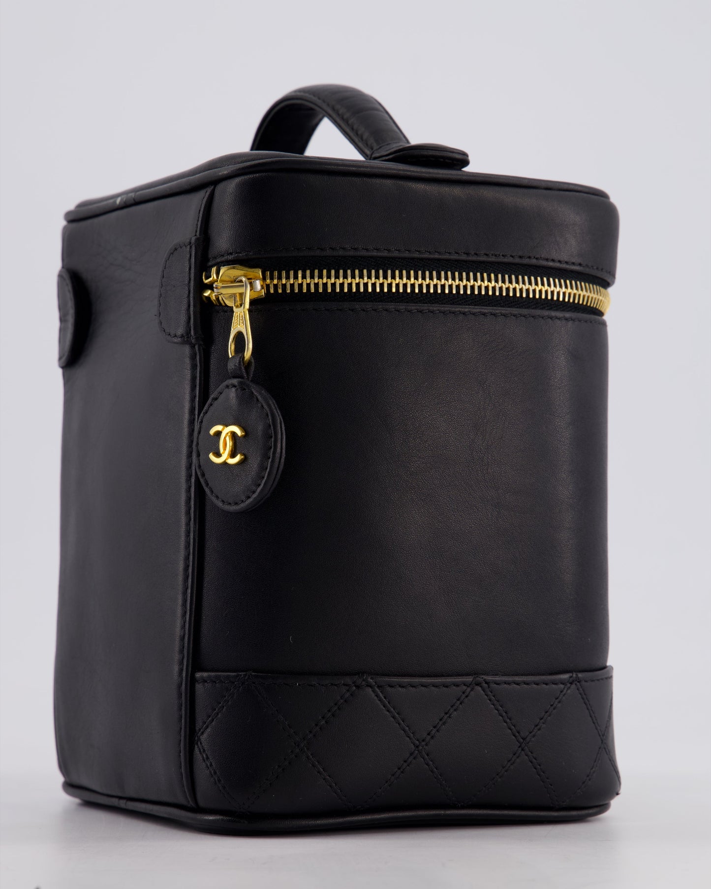 Chanel Black Vintage Leather Vanity Case with 24K Gold Hardware