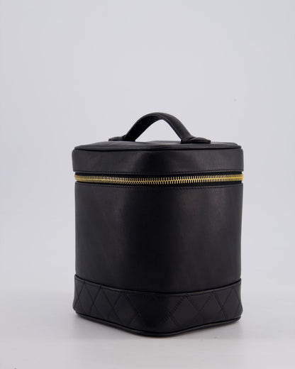 Chanel Black Vintage Leather Vanity Case with 24K Gold Hardware