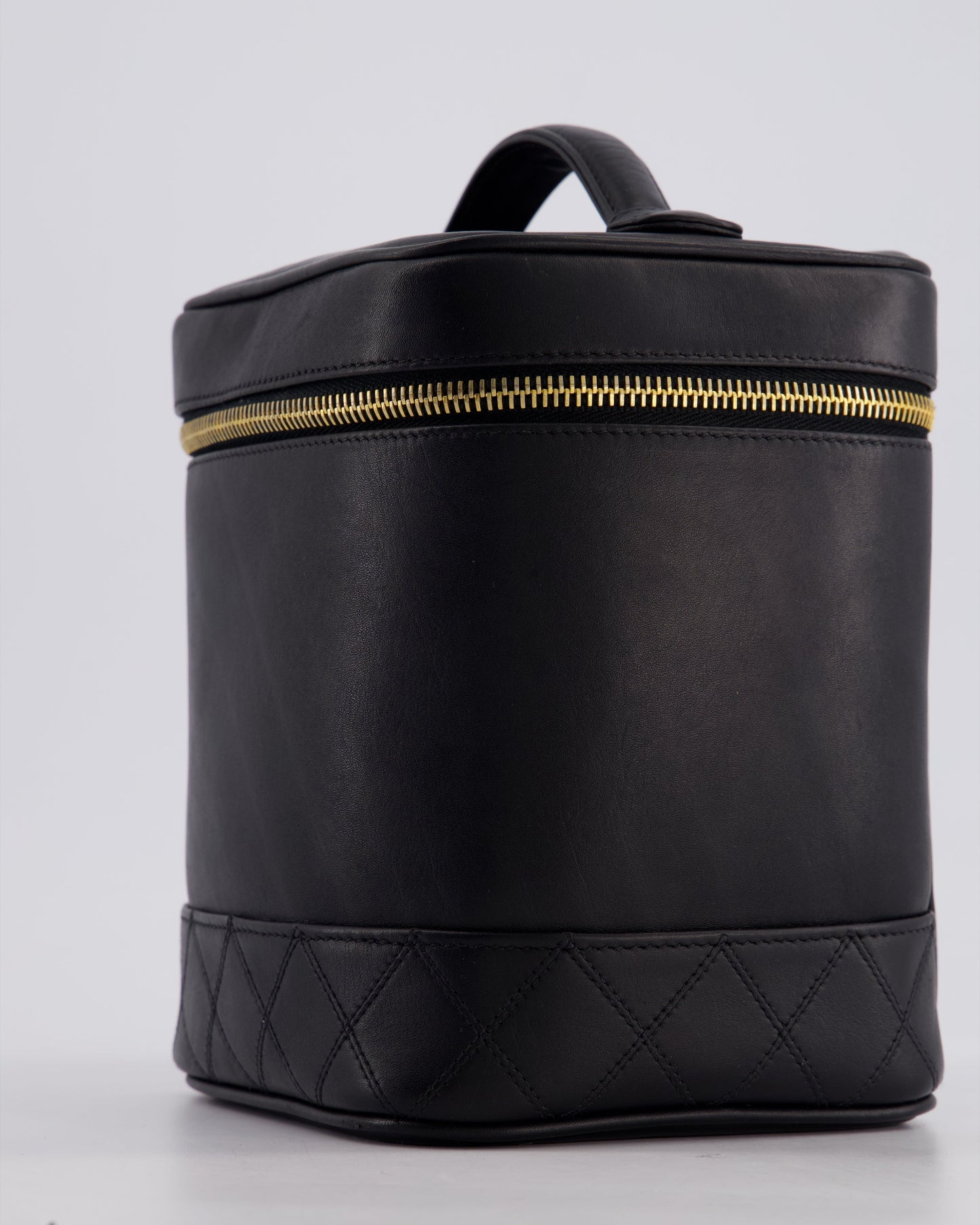 Chanel Black Vintage Leather Vanity Case with 24K Gold Hardware