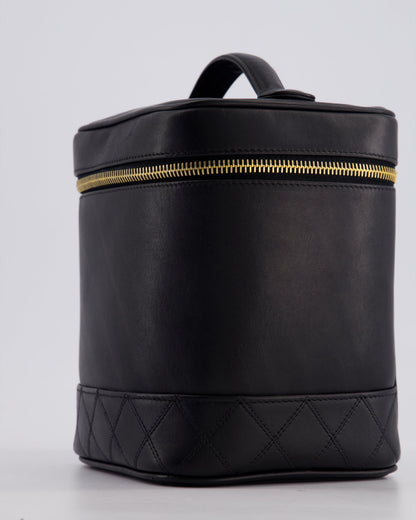 Chanel Black Vintage Leather Vanity Case with 24K Gold Hardware